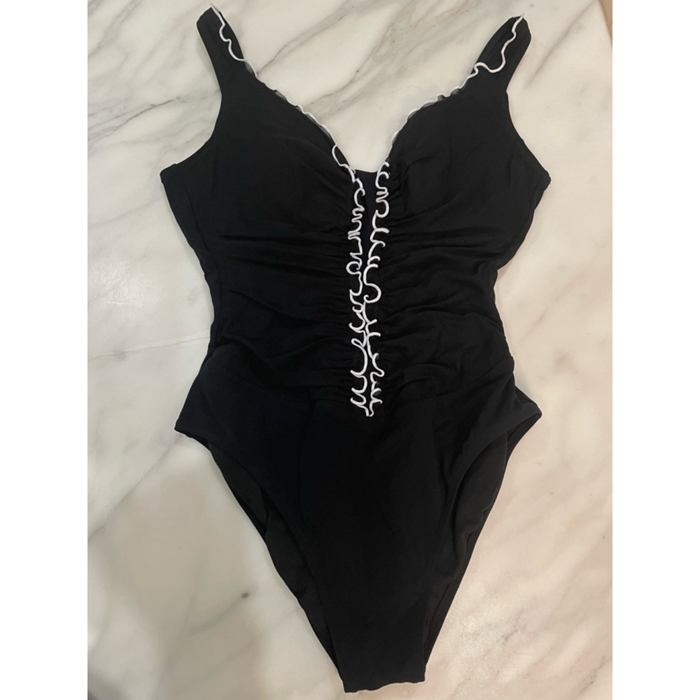 Profile by Gottex Swimsuit One Piece 8 Black Ruched Tummy Control Old Money